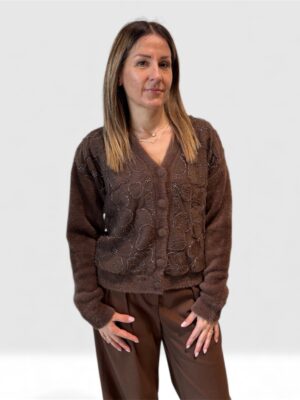 Ženski kratki džemper sa V-izrezom i dekorativnim vezom 1011